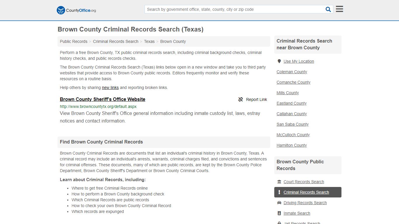 Criminal Records Search - Brown County, TX (Arrests, Jails ...